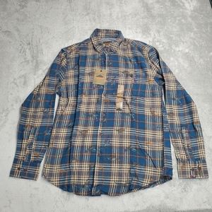 NWT Plaid Pheasant Print Men's Medium Long Sleeve Flannel Blue Plaid nwTerritory
